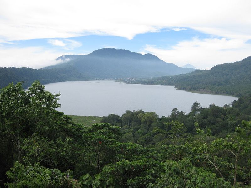 A crater lake in the misty Munduk highlands of northern Bali