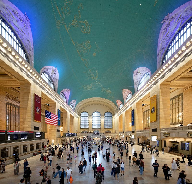 The Main Concourse of Grand Central Terminal beneath its turquoise constellation ceiling, New York City