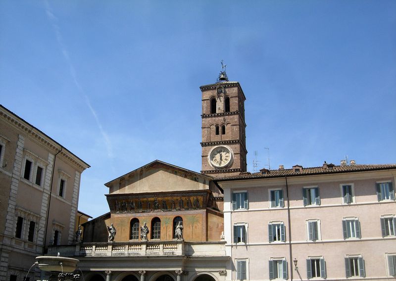 The basilica and piazza of Santa Maria in Trastevere, Rome